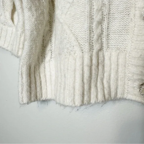 Hill House Ollie Sweater Cardigan Cropped Pearl Buttons Puff Sleeves Small White - Picture 7 of 12